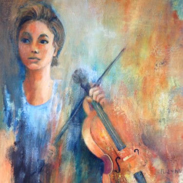 Painting titled "Jeune fille au viol…" by Roseline Chesserond, Original Artwork, Acrylic