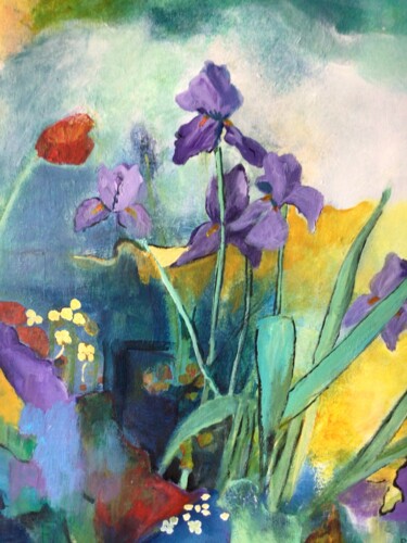 제목이 "Les iris"인 미술작품 Roseline Chesserond로, 원작, 아크릴 나무 들것 프레임에 장착됨