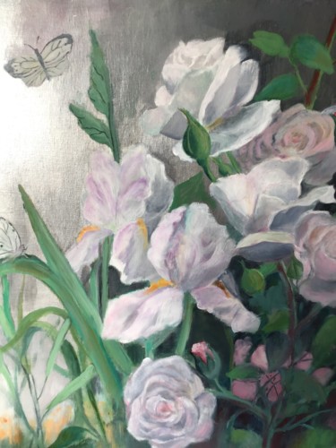 Pittura intitolato "Iris et roses" da Roseline Chesserond, Opera d'arte originale, Acrilico