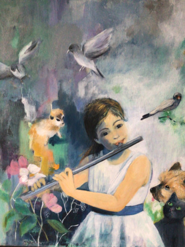 Peinture intitulée "La flûte traversière" par Roseline Chesserond, Œuvre d'art originale, Acrylique
