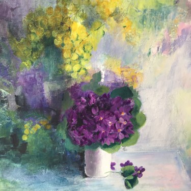 Painting titled "Bouquet de violettes" by Roseline Chesserond, Original Artwork, Acrylic