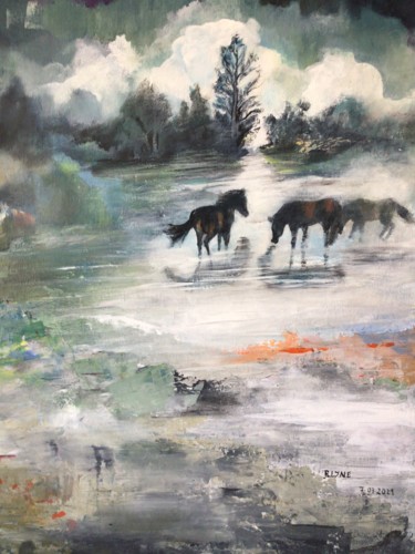 Painting titled "L’inondation" by Roseline Chesserond, Original Artwork, Acrylic