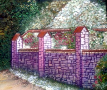 Peinture intitulée "le mur fleuri à Rad…" par Roselyne Halluin, Œuvre d'art originale