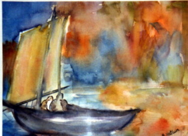 Peinture intitulée "le petit bateau" par Roselyne Halluin, Œuvre d'art originale