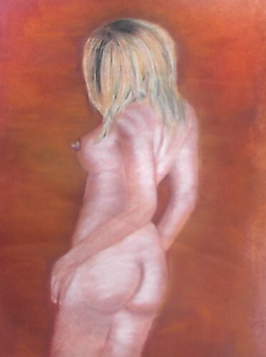 Painting titled "femme nue de dos" by Roselyne Halluin, Original Artwork