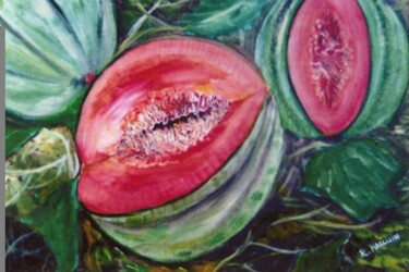 Painting titled "les melons" by Roselyne Halluin, Original Artwork, Acrylic