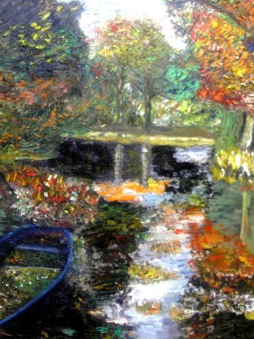 Painting titled "le lac en automne" by Roselyne Halluin, Original Artwork