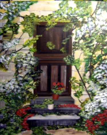 Painting titled "La porte oubliée" by Roselyne Halluin, Original Artwork, Acrylic