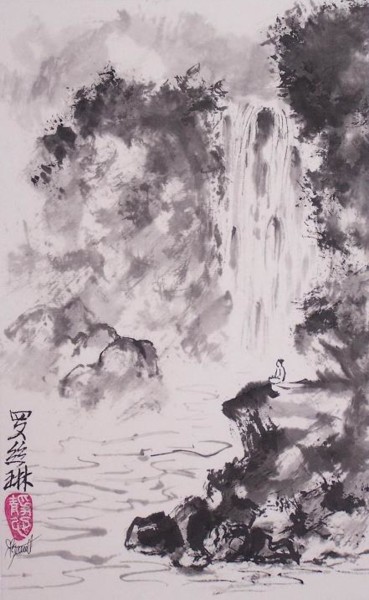 Malerei mit dem Titel "paysage de montagne…" von Roselyne Pegeault, Original-Kunstwerk