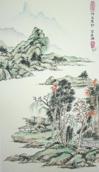 Peinture intitulée "Paysage de Wang Yua…" par Roselyne Pegeault, Œuvre d'art originale