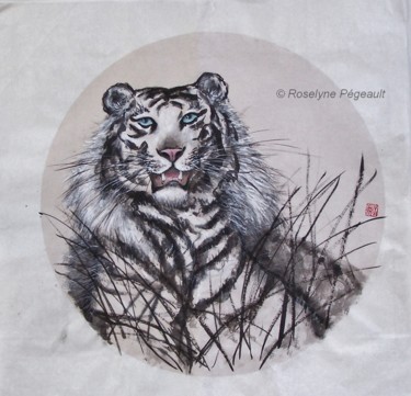 Peinture intitulée "tigre blanc" par Roselyne Pegeault, Œuvre d'art originale
