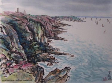 Malerei mit dem Titel "Bruyère au Cap Fréh…" von Roselyne Pegeault, Original-Kunstwerk