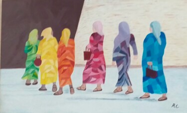 Peinture intitulée "Femmes d' Ouzbékist…" par Roselyne Quinchon/Creff, Œuvre d'art originale, Acrylique Monté sur Châssis en…