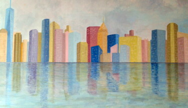 Painting titled "New York" by Roselyne Quinchon/Creff, Original Artwork, Acrylic Mounted on Wood Stretcher frame