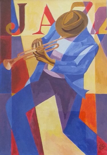 Pintura titulada "Joueur de trompette" por Roselyne Quinchon/Creff, Obra de arte original, Acrílico