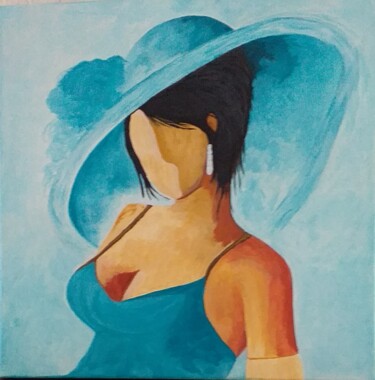 Картина под названием "Belle femme au chap…" - Roselyne Quinchon/Creff, Подлинное произведение искусства, Акрил