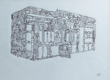 Disegno intitolato "Immeuble rempli de…" da Roselyne Quinchon/Creff, Opera d'arte originale, Matita