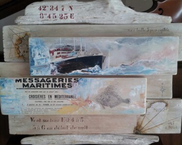 Schilderij getiteld "messageries maritim…" door Roselyne Rollant (Evarose), Origineel Kunstwerk, Acryl