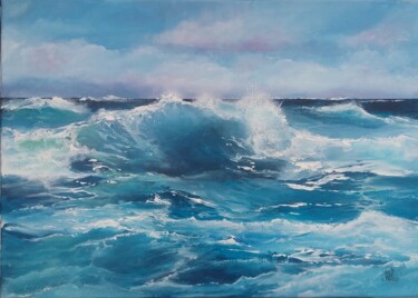 Painting titled "Mer agitée" by Roselyne Rollant (Evarose), Original Artwork, Acrylic