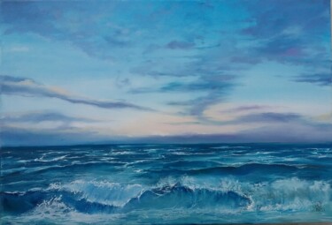 Painting titled "Bleu marine" by Roselyne Rollant (Evarose), Original Artwork, Oil