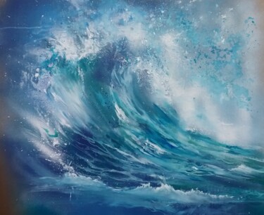 Pintura titulada "Étude de vague" por Roselyne Rollant (Evarose), Obra de arte original, Acrílico Montado en Cartulina