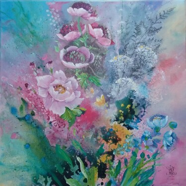 Pittura intitolato "Power flower II" da Roselyne Rollant (Evarose), Opera d'arte originale, Acrilico Montato su Telaio per b…