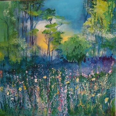 Peinture intitulée "Forêt enchantée" par Roselyne Rollant (Evarose), Œuvre d'art originale, Acrylique Monté sur Châssis en b…