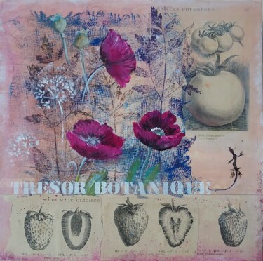 Malerei mit dem Titel "Trésor botanique" von Roselyne Rollant (Evarose), Original-Kunstwerk, Acryl