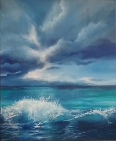 Painting titled "Lumière marine" by Roselyne Rollant (Evarose), Original Artwork, Oil Mounted on Wood Stretcher frame