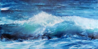 Painting titled "Encore plus bleu" by Roselyne Rollant (Evarose), Original Artwork, Oil Mounted on Wood Panel