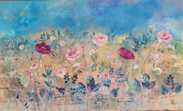 Pintura intitulada "Dans un jardin" por Roselyne Rollant (Evarose), Obras de arte originais, Acrílico Montado em Armação em…