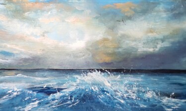 Painting titled "A l’horizon" by Roselyne Rollant (Evarose), Original Artwork, Acrylic Mounted on Wood Panel