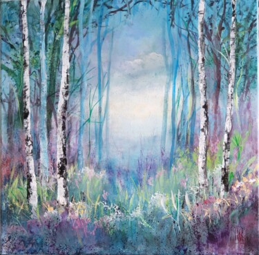 绘画 标题为“Blue forest” 由Roselyne Rollant (Evarose), 原创艺术品, 丙烯 安装在木质担架架上