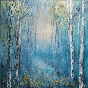 Pintura titulada "Blue forest 2" por Roselyne Rollant (Evarose), Obra de arte original, Acrílico Montado en Bastidor de cami…