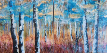 Peinture intitulée "La forêt de lumière" par Roselyne Rollant (Evarose), Œuvre d'art originale, Acrylique Monté sur Châssis…