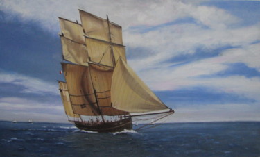 Painting titled "Le bateau" by Roselyne Schwarz, Original Artwork, Oil
