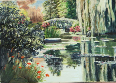 Painting titled "Giverny" by Roselyne Schwarz, Original Artwork, Oil