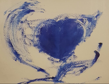 Schilderij getiteld "Coeur bleu" door Roselyne Sierra, Origineel Kunstwerk, Acryl