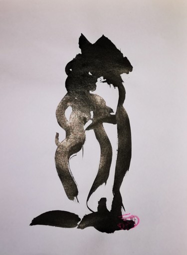 Картина под названием "Couple enlacé" - Roselyne Sierra, Подлинное произведение искусства, Чернила