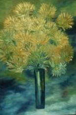 Painting titled "Yellow Flowers" by Rose Marie Colucci, Original Artwork, Oil