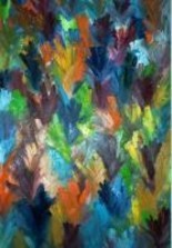 Painting titled "Tropical Tree Trunks" by Rose Marie Colucci, Original Artwork, Oil