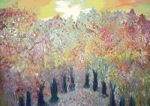 Painting titled "Autumn Trees" by Rose Marie Colucci, Original Artwork, Oil
