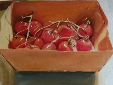 Malerei mit dem Titel "Box of tomatoes" von Rosemary Burn, Original-Kunstwerk, Öl