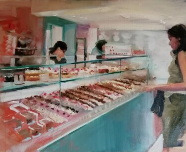 Pintura intitulada "Cake counter" por Rosemary Burn, Obras de arte originais, Óleo