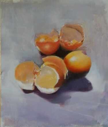 Malerei mit dem Titel "Breaking eggs" von Rosemary Burn, Original-Kunstwerk, Öl