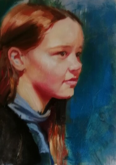 Painting titled "Zoe" by Rosemary Burn, Original Artwork, Oil Mounted on Wood Stretcher frame