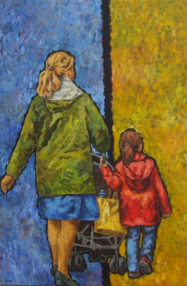 Malerei mit dem Titel "Sur le boulevard" von Rosemary Piolais, Original-Kunstwerk, Acryl