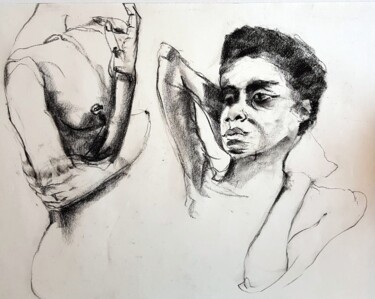 Drawing titled "2 Croquis" by Rosemay Dahan, Original Artwork, Charcoal