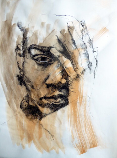 Рисунок под названием "Jean-Michel BASQUIAT" - Rosemay Dahan, Подлинное произведение искусства, Древесный уголь