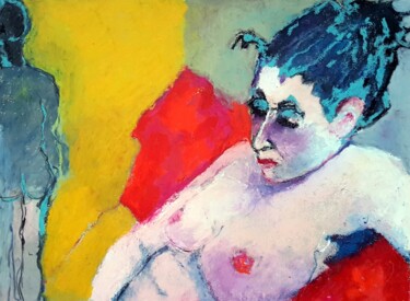 Malerei mit dem Titel "Waiting" von Rosemay Dahan, Original-Kunstwerk, Pastell